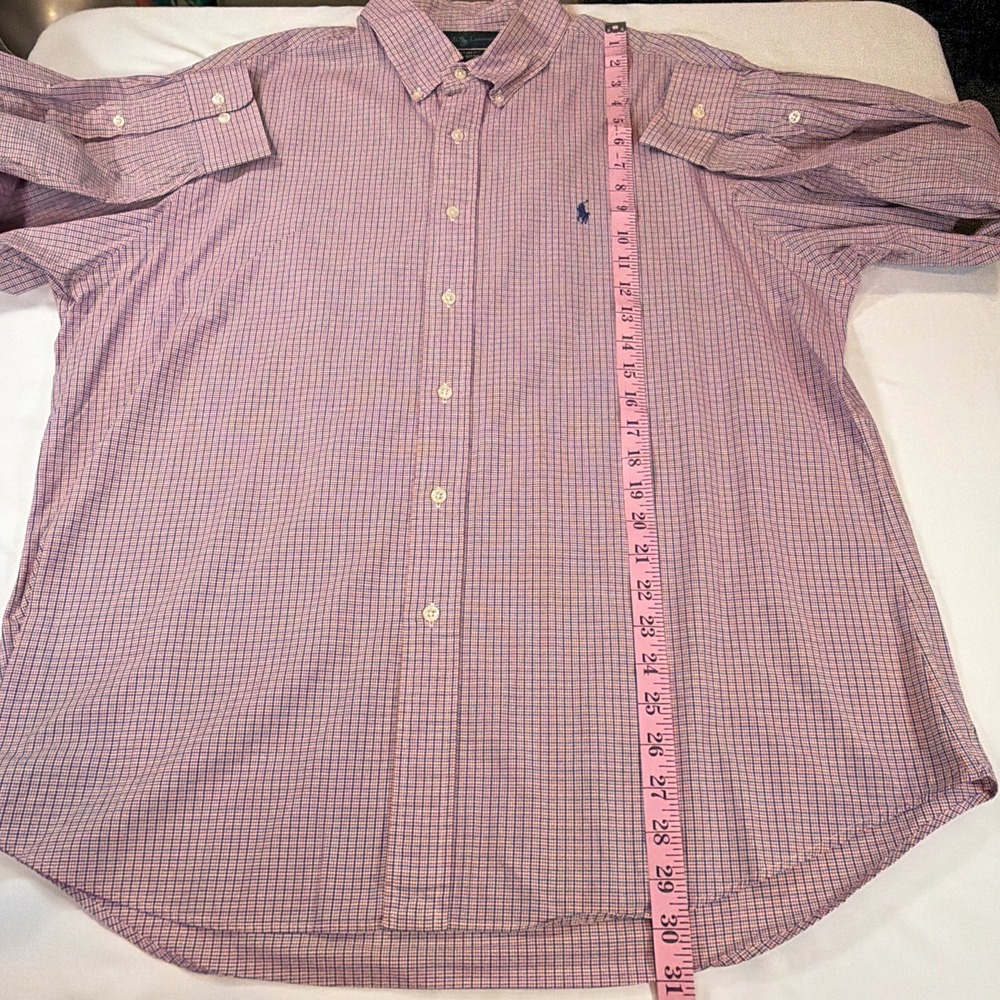 Ralph Lauren Men's Custom Fit ShOtt size 17.5 Red Blue Micro Check Button Down - Picture 5 of 7